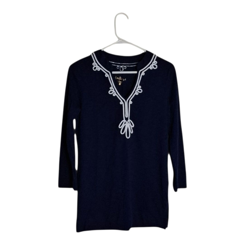 Lilly Pulitzer Navy Embroidered Cotton Tunic Top XS